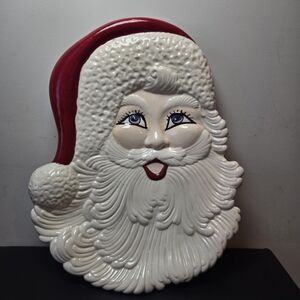 Santa Claus Cookie Serving Plate Christmas Wall Hanger Vintage Ceramic Decor